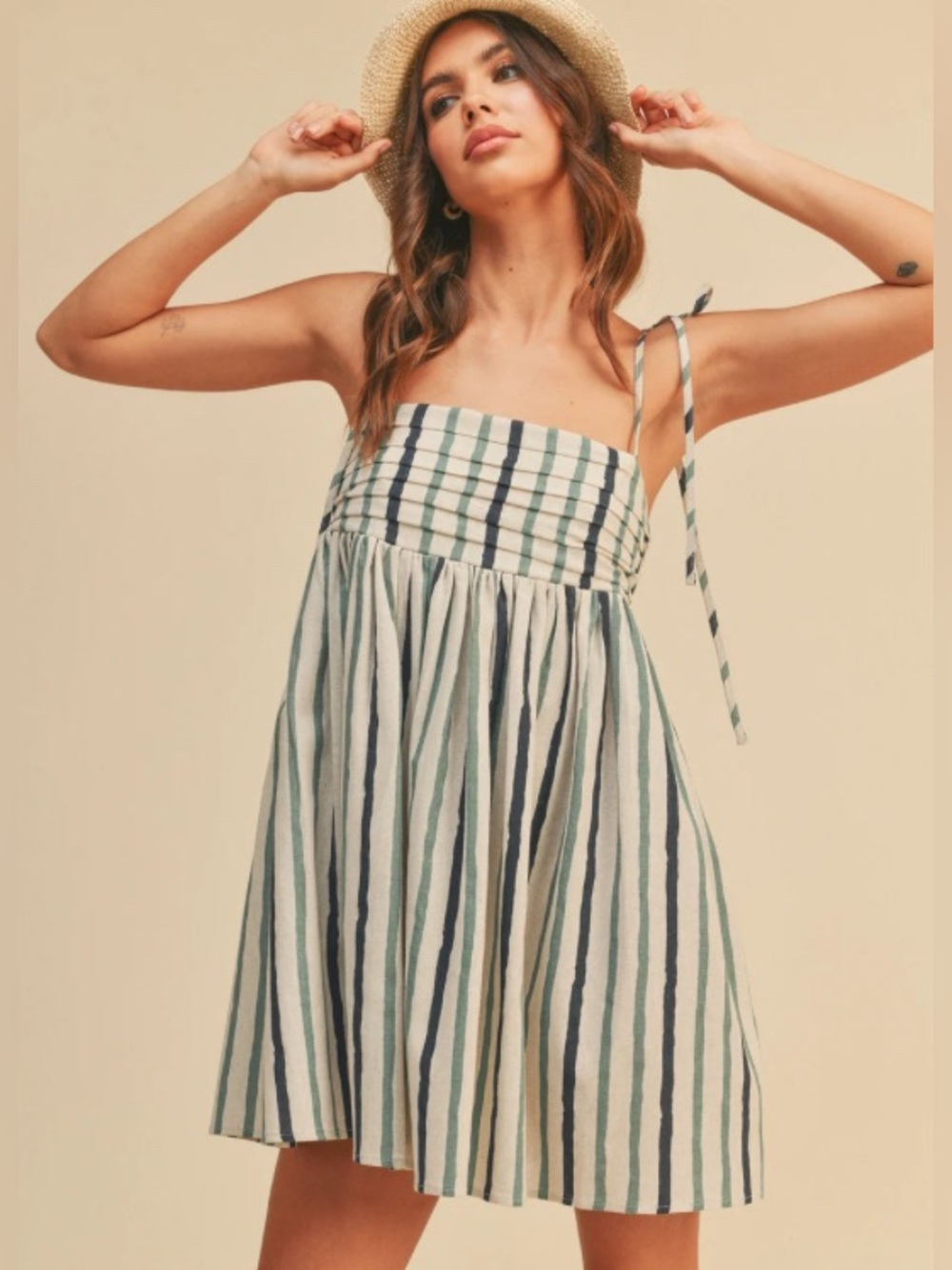Miou Muse- Eloise Striped dress canvas/blues,S, babydoll/empire waist